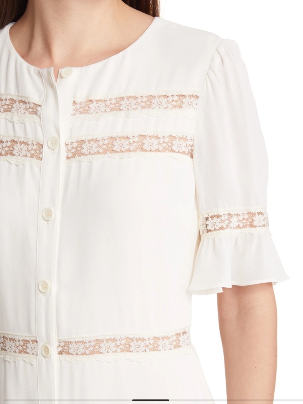 Reformation Cream Lace-Trim Button Front Dress - Picture 2 of 16